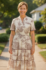 Dames A-lijn Maxi Jurk met Rits Smocked Taille Lente en Zomer - Mauve Bruin / Blauw / Zwart - Maelen