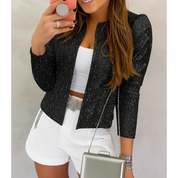 Giada Olive Glitter Jas | Chique Sparkling Damesjas voor Feestelijke Gelegenheden