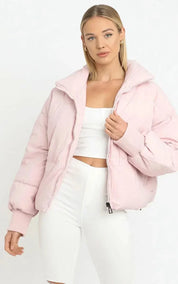 Serena Roze puffer winterjas dames – gewatteerde jas met hoge kraag en comfortabele pasvorm