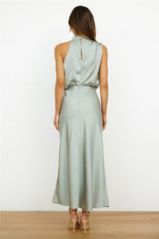 Dames Satijnen Maxi Jurk Halternek Mouwloos Bruiloft Gast - Beige / Zwart / Groen / Roze - Maelen