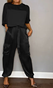 Dames Tweedelige Set Oversized Trui en Wide Leg Broek Casual Chic - Goud / Paars / Zwart - Maelen