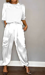 Dames Tweedelige Set Oversized Trui en Wide Leg Broek Casual Chic - Goud / Paars / Zwart - Maelen