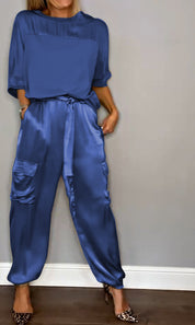 Dames Tweedelige Set Oversized Trui en Wide Leg Broek Casual Chic - Goud / Paars / Zwart - Maelen