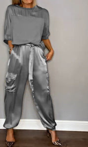 Dames Tweedelige Set Oversized Trui en Wide Leg Broek Casual Chic - Goud / Paars / Zwart - Maelen