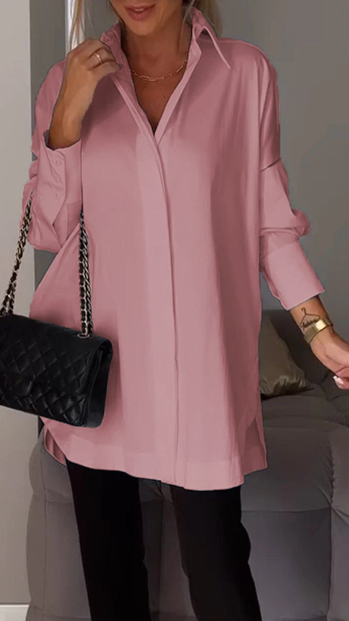 Bettina Blouse | Chique Oversized Chiffon Blouse met Omgeslagen Kraag en Lange Mouwen