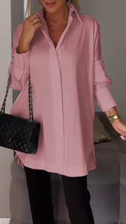Bettina Blouse | Chique Oversized Chiffon Blouse met Omgeslagen Kraag en Lange Mouwen