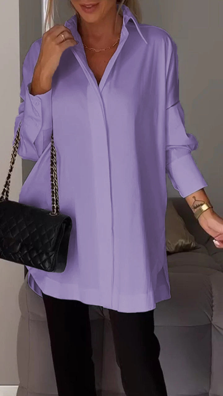 Bettina Blouse | Chique Oversized Chiffon Blouse met Omgeslagen Kraag en Lange Mouwen
