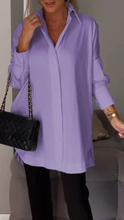 Bettina Blouse | Chique Oversized Chiffon Blouse met Omgeslagen Kraag en Lange Mouwen