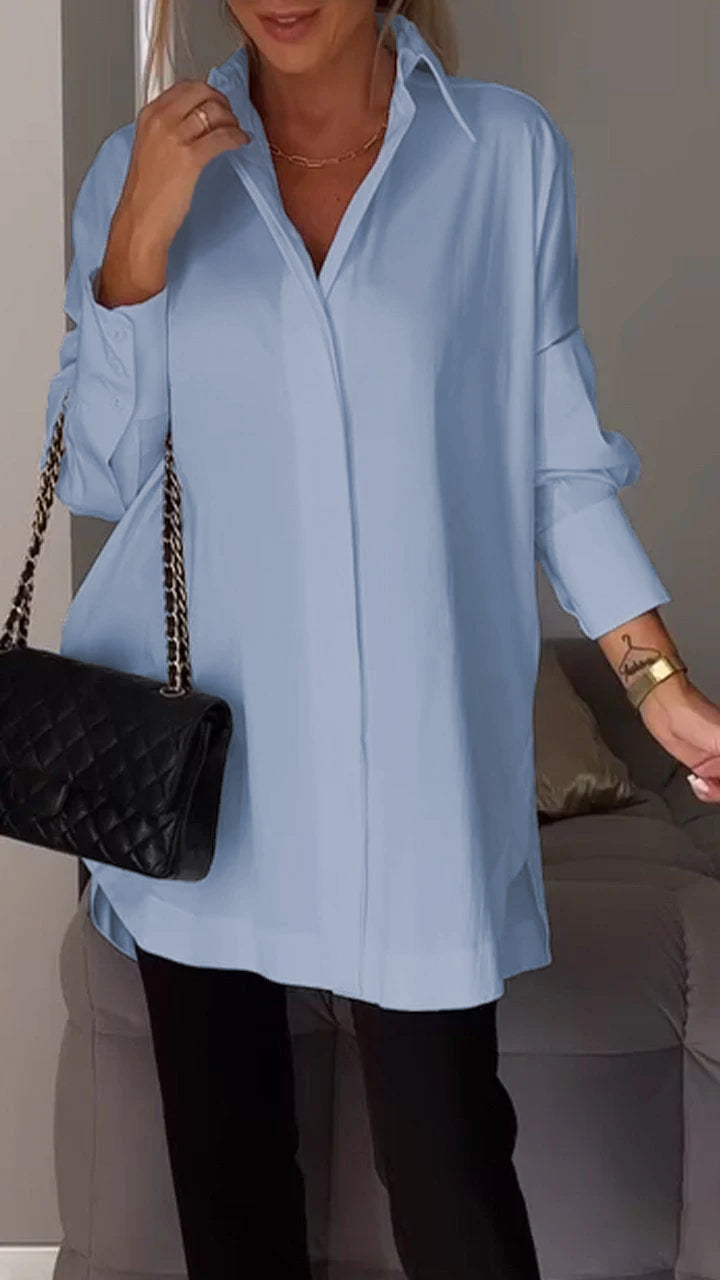 Bettina Blouse | Chique Oversized Chiffon Blouse met Omgeslagen Kraag en Lange Mouwen