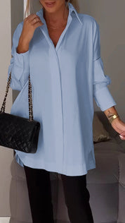 Bettina Blouse | Chique Oversized Chiffon Blouse met Omgeslagen Kraag en Lange Mouwen