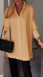 Bettina Blouse | Chique Oversized Chiffon Blouse met Omgeslagen Kraag en Lange Mouwen