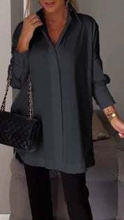 Bettina Blouse | Chique Oversized Chiffon Blouse met Omgeslagen Kraag en Lange Mouwen