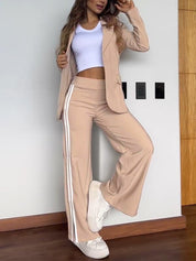 Valentina Blazer Broek Set Dames – Luxe Gestreepte Tweedelige Outfit van Katoen