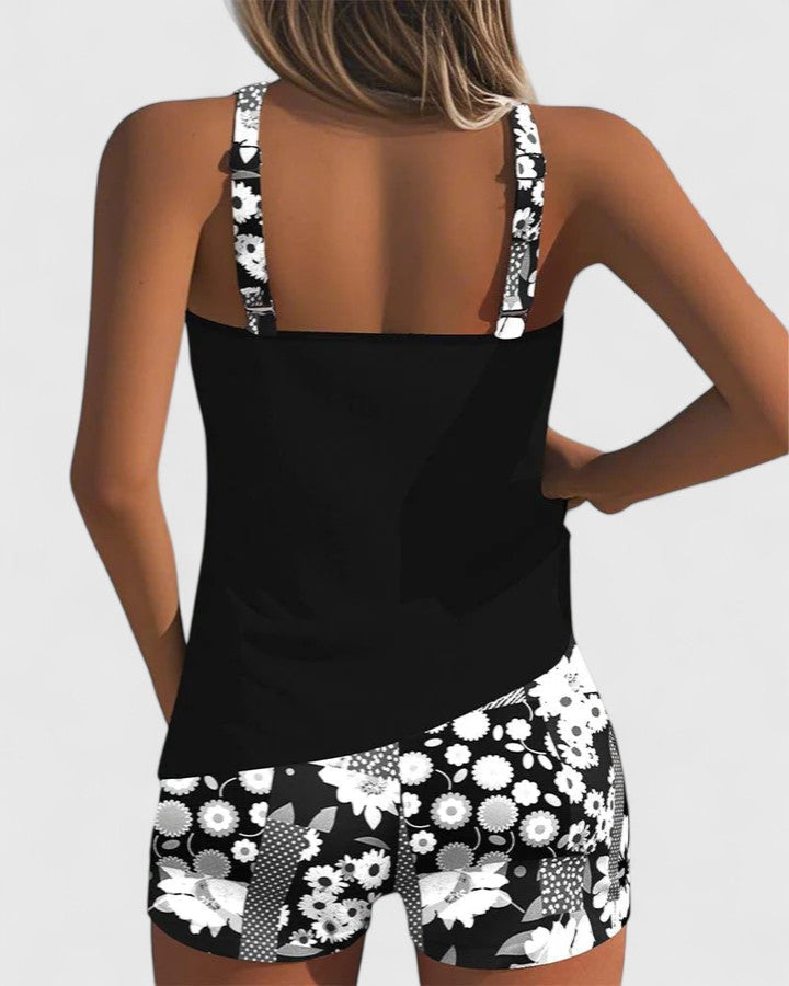 Tankini Set Dames met Bloemenprint Top en High Waist Shorts, Verstelbare Bandjes - Bianca Solaro