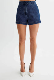 Kennedy Set | Denim Combi-Set met Lang Vest en Hoge Taille Shorts