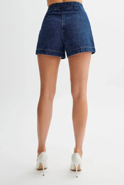 Kennedy Set | Denim Combi-Set met Lang Vest en Hoge Taille Shorts