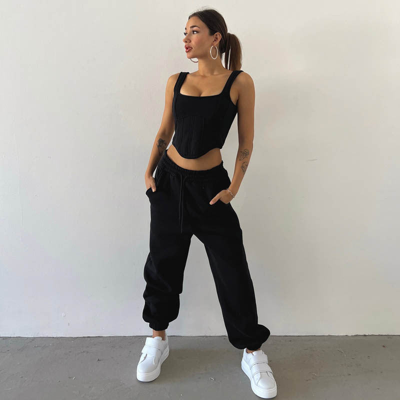 Aria Set | Fleece Loungewear Set met Cropped Hoodie, Corset Vest & Joggers