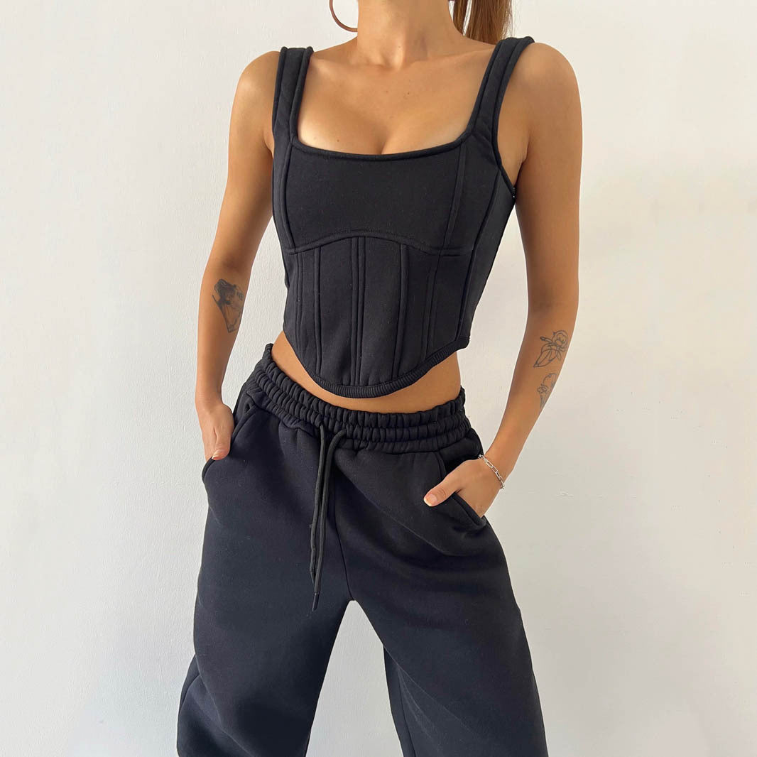 Aria Set | Fleece Loungewear Set met Cropped Hoodie, Corset Vest & Joggers