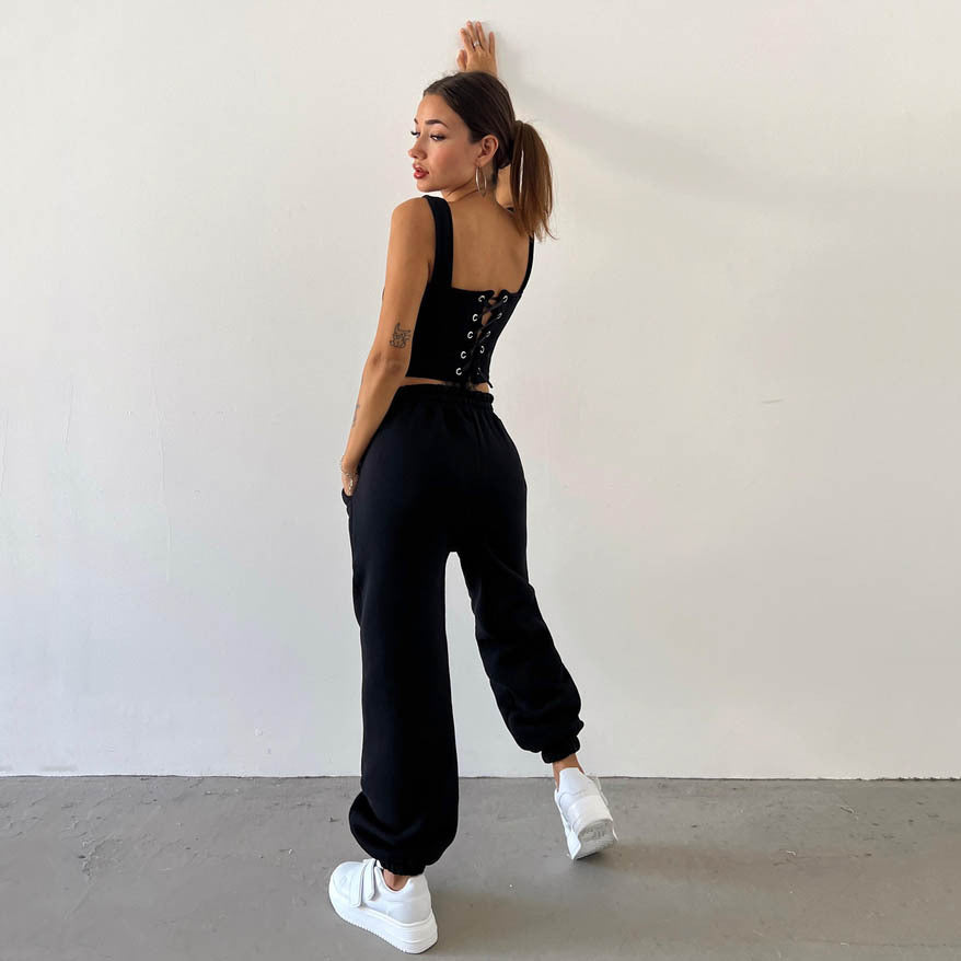 Aria Set | Fleece Loungewear Set met Cropped Hoodie, Corset Vest & Joggers