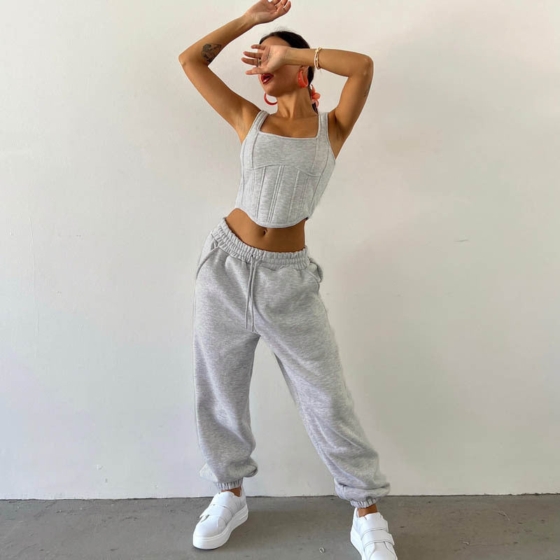 Aria Loungewear Set | Dames fleece set met cropped hoodie, corsetvest en joggers