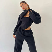 Aria Set | Fleece Loungewear Set met Cropped Hoodie, Corset Vest & Joggers