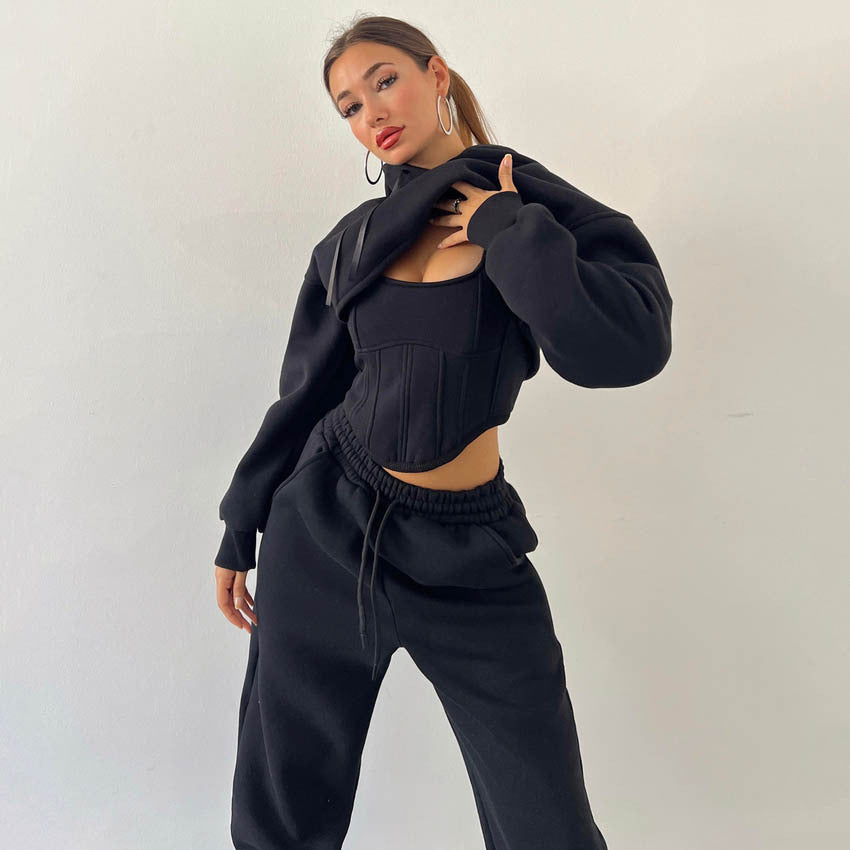 Aria Set | Fleece Loungewear Set met Cropped Hoodie, Corset Vest & Joggers
