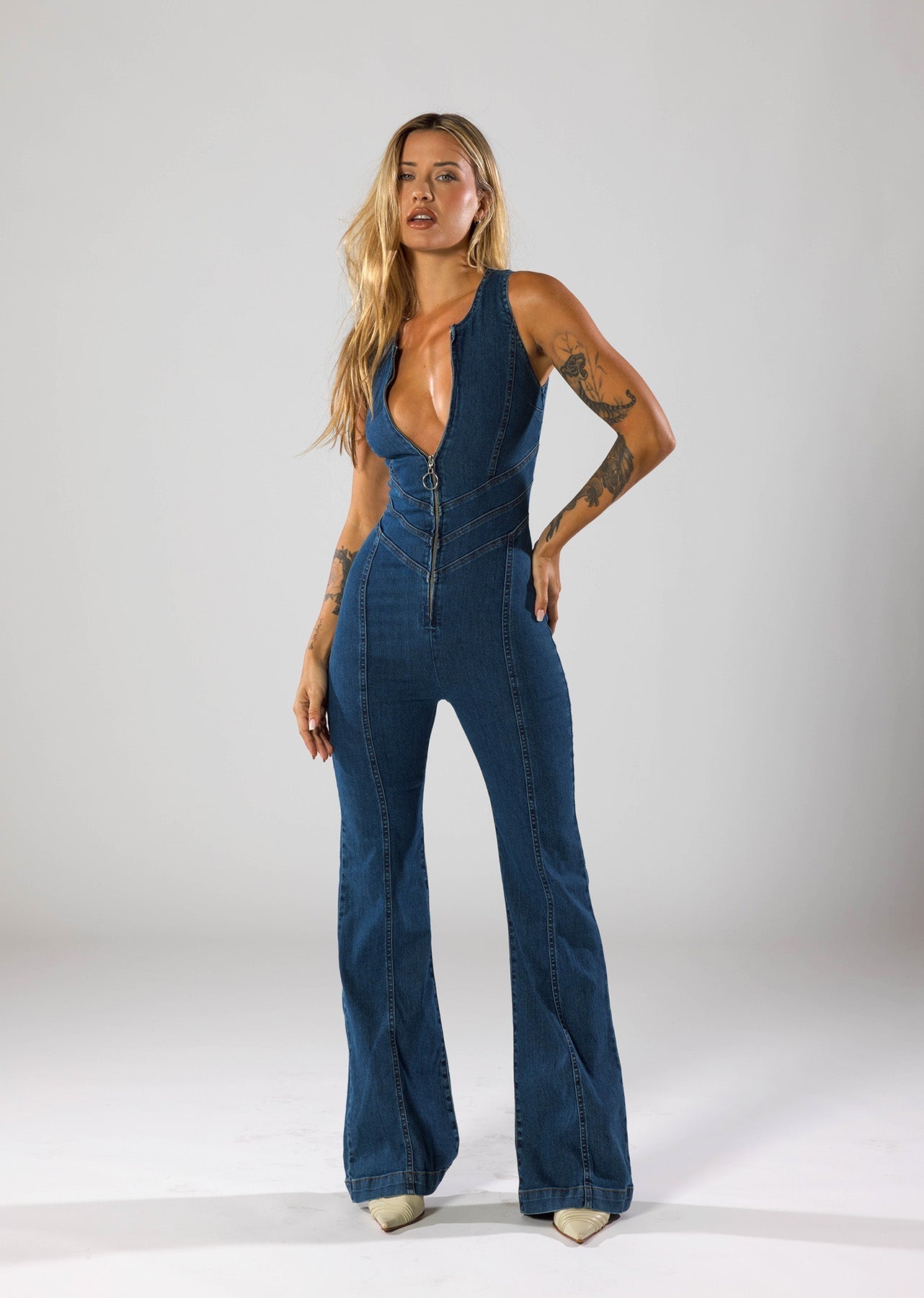Denim Jumpsuit Dames met Hartvormige Uitsnede - Valentina Romano