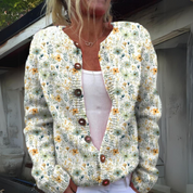 Chiara Gebreide Cardigan Dames – Vest met Knopen & Bloemenprint | Comfortabele Damestrui
