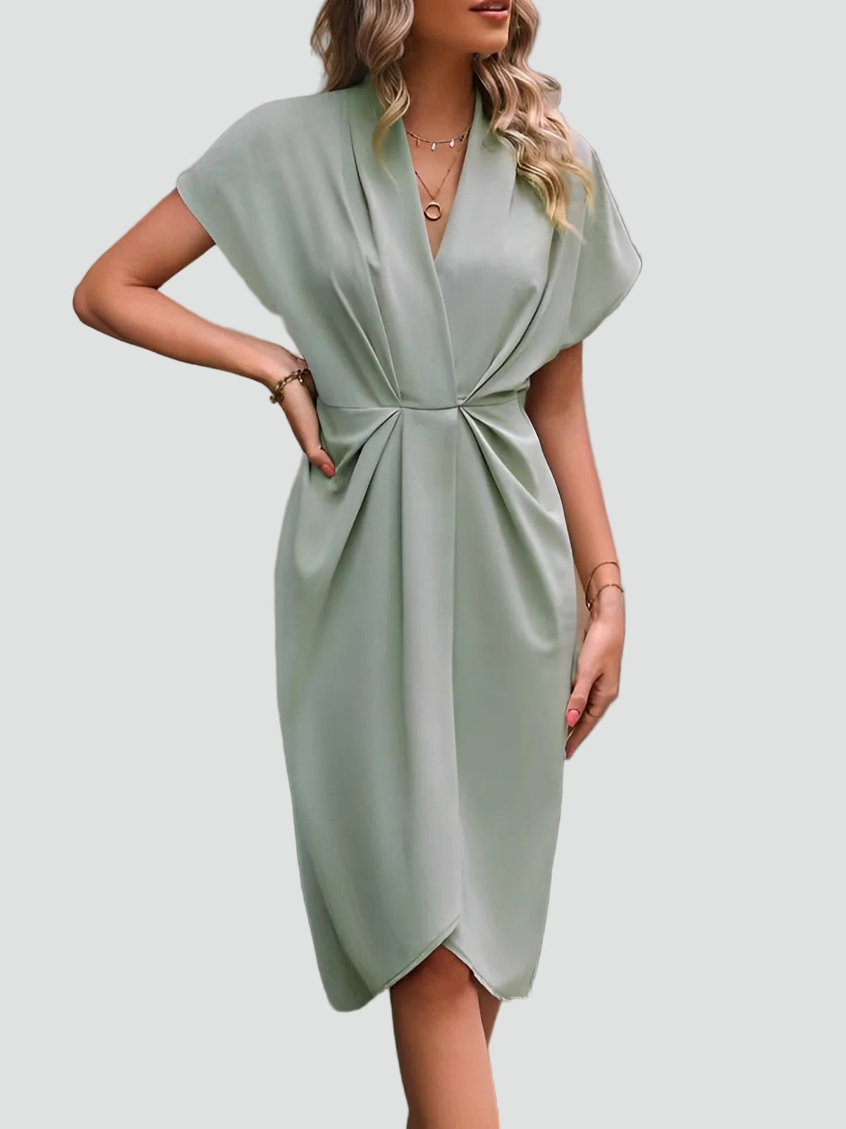 Wikkeljurk Midi Dames met V-hals en Plooien, Elegant en Vrouwelijk voor Cocktail en Diner - Luciana Mazzini