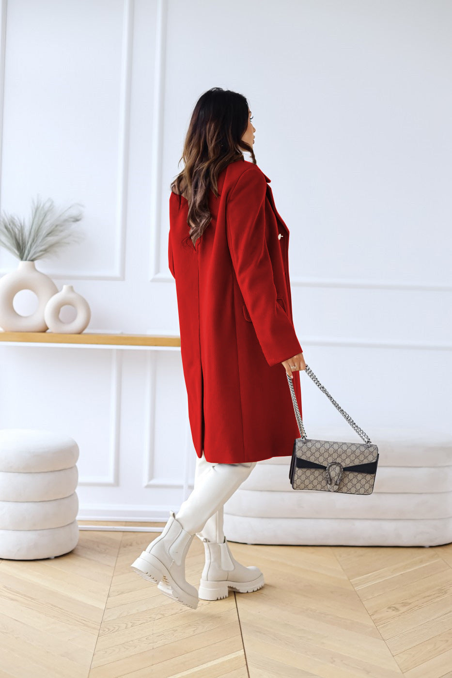 Valeria Jas | Elegante Getailleerde Double-Breasted Half Lange Jas