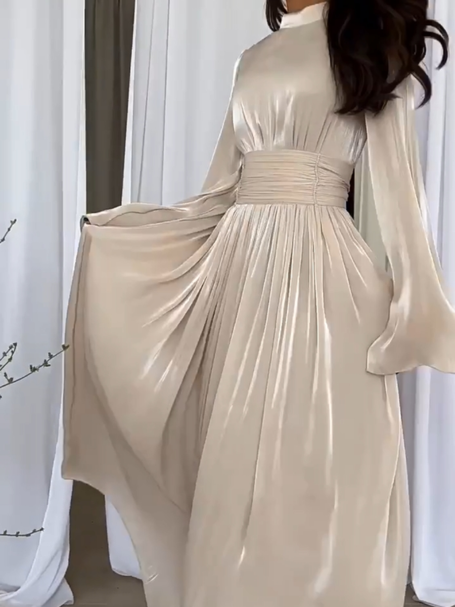 Elena Jurk | Vloeiende Maxi Jurk met Strikceintuur en Elegante Plooidetails
