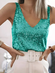 Alessia Sequin Top | Mouwloze Dames Top met Sprankelende Pailletten en Elegante V-Hals