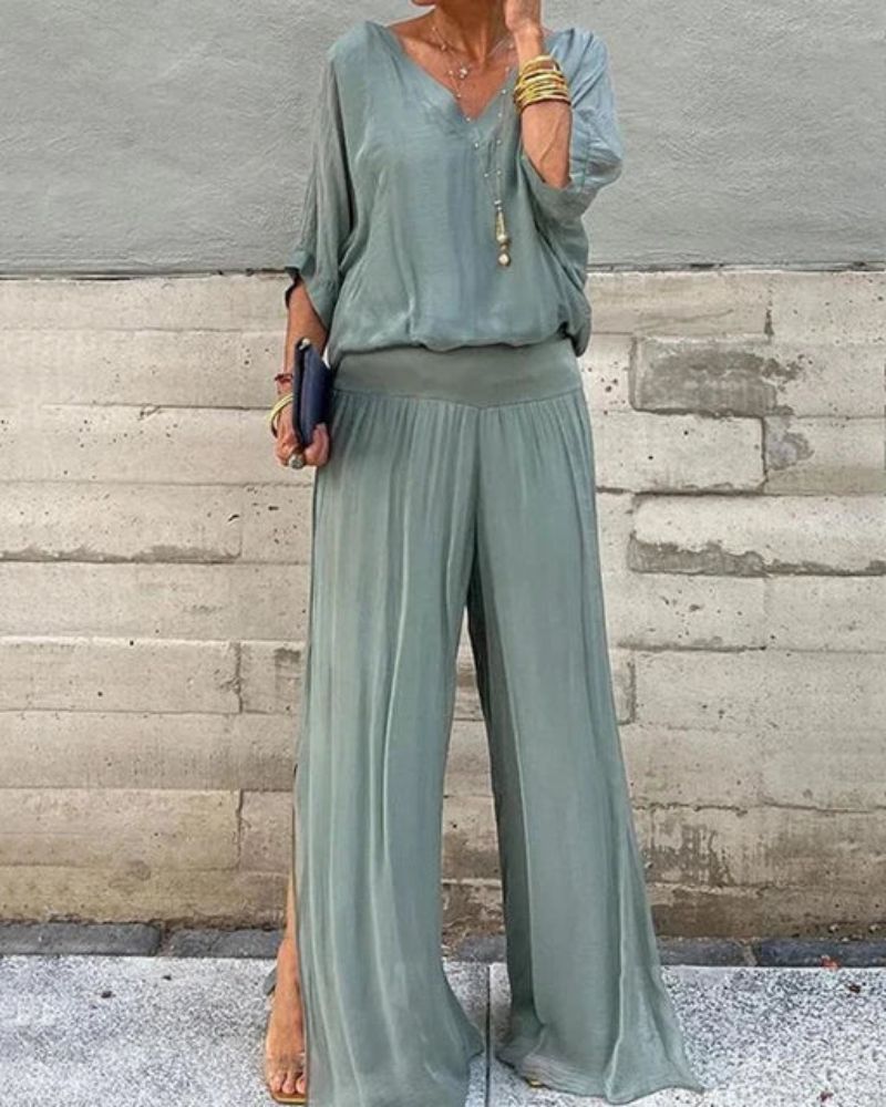 Anfisa Set | Bohemian Twee-Delige Dames Set met Oversized Top en Wijde Broek