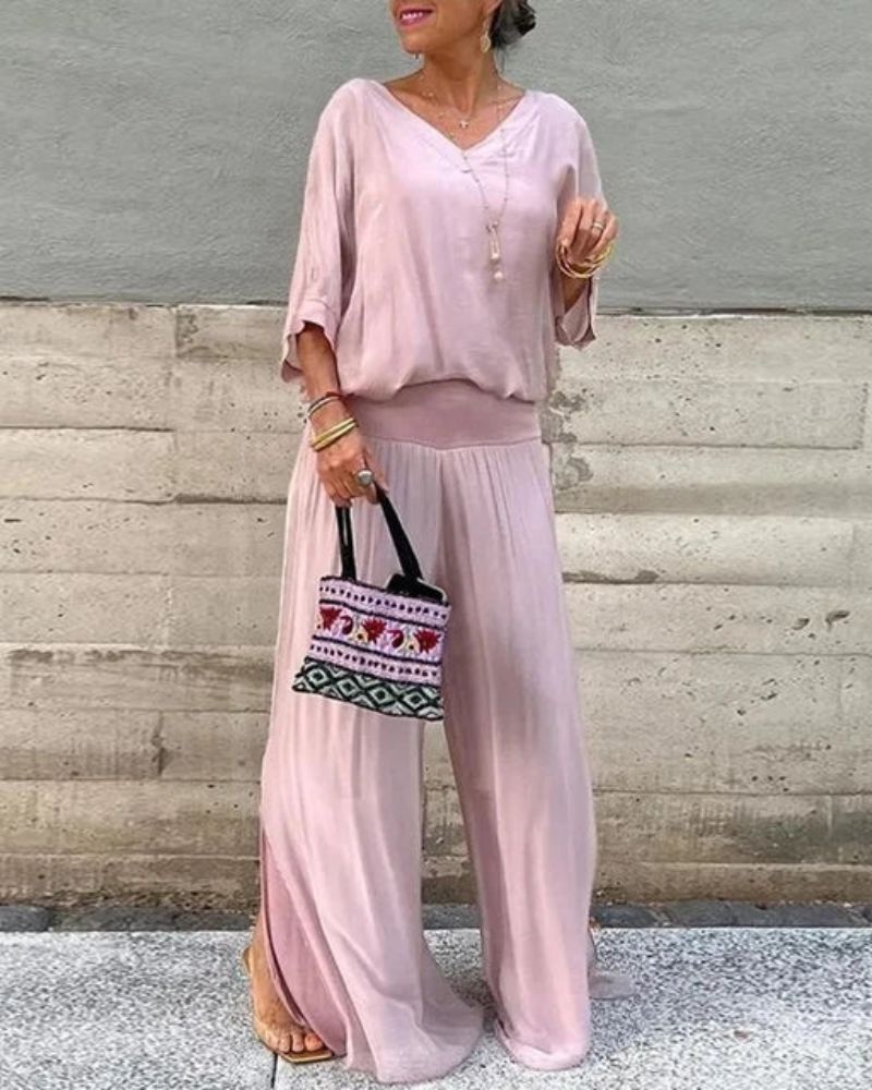 Anfisa Set | Bohemian Twee-Delige Dames Set met Oversized Top en Wijde Broek