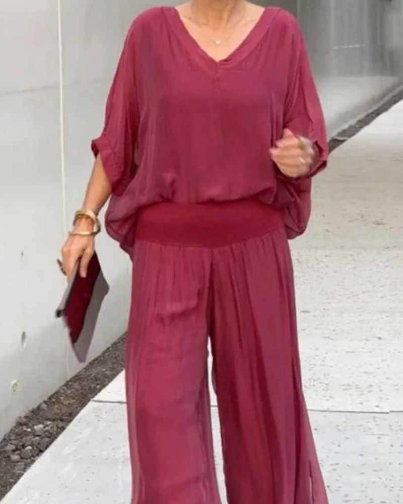 Anfisa Set | Bohemian Twee-Delige Dames Set met Oversized Top en Wijde Broek