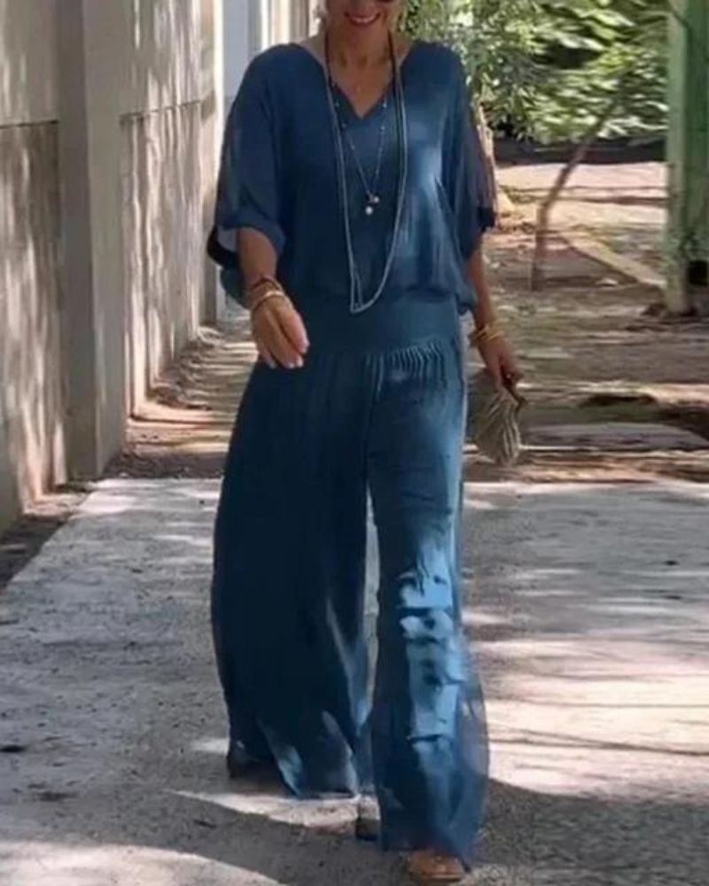 Anfisa Set | Bohemian Twee-Delige Dames Set met Oversized Top en Wijde Broek