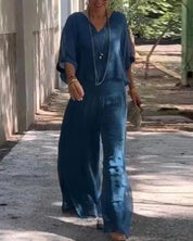 Anfisa Set | Bohemian Twee-Delige Dames Set met Oversized Top en Wijde Broek