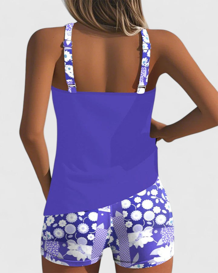 Tankini Set Dames met Bloemenprint Top en High Waist Shorts, Verstelbare Bandjes - Bianca Solaro
