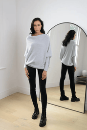 Sofia Off shoulder trui dames – losse gebreide trui met elegante open schouderlijn