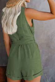Rosa Jumpsuit | Korte Jumpsuit met V-Hals, Taille Riem en Stretch voor Zomercomfort