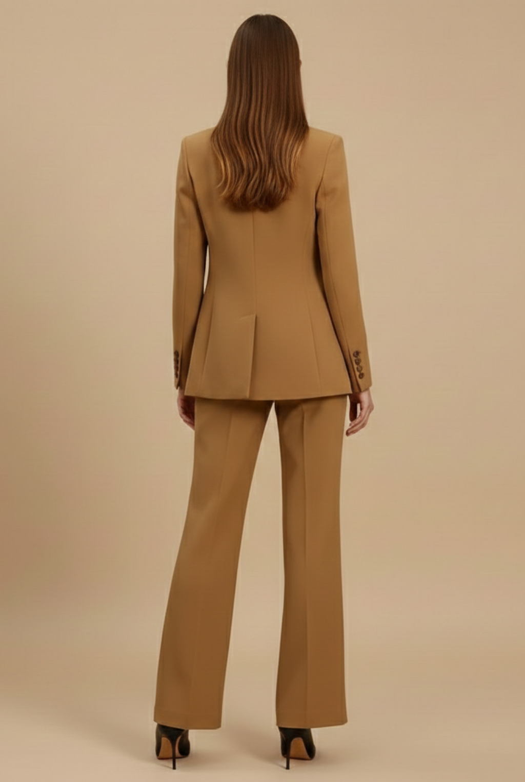 Dames Driedelige Set Blazer Vest en Flared Broek Getailleerd Formeel - Kameel / Wit / Marineblauw - Maelen