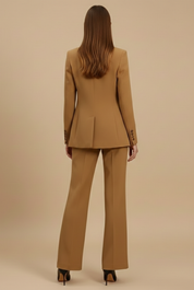 Dames Driedelige Set Blazer Vest en Flared Broek Getailleerd Formeel - Kameel / Wit / Marineblauw - Maelen