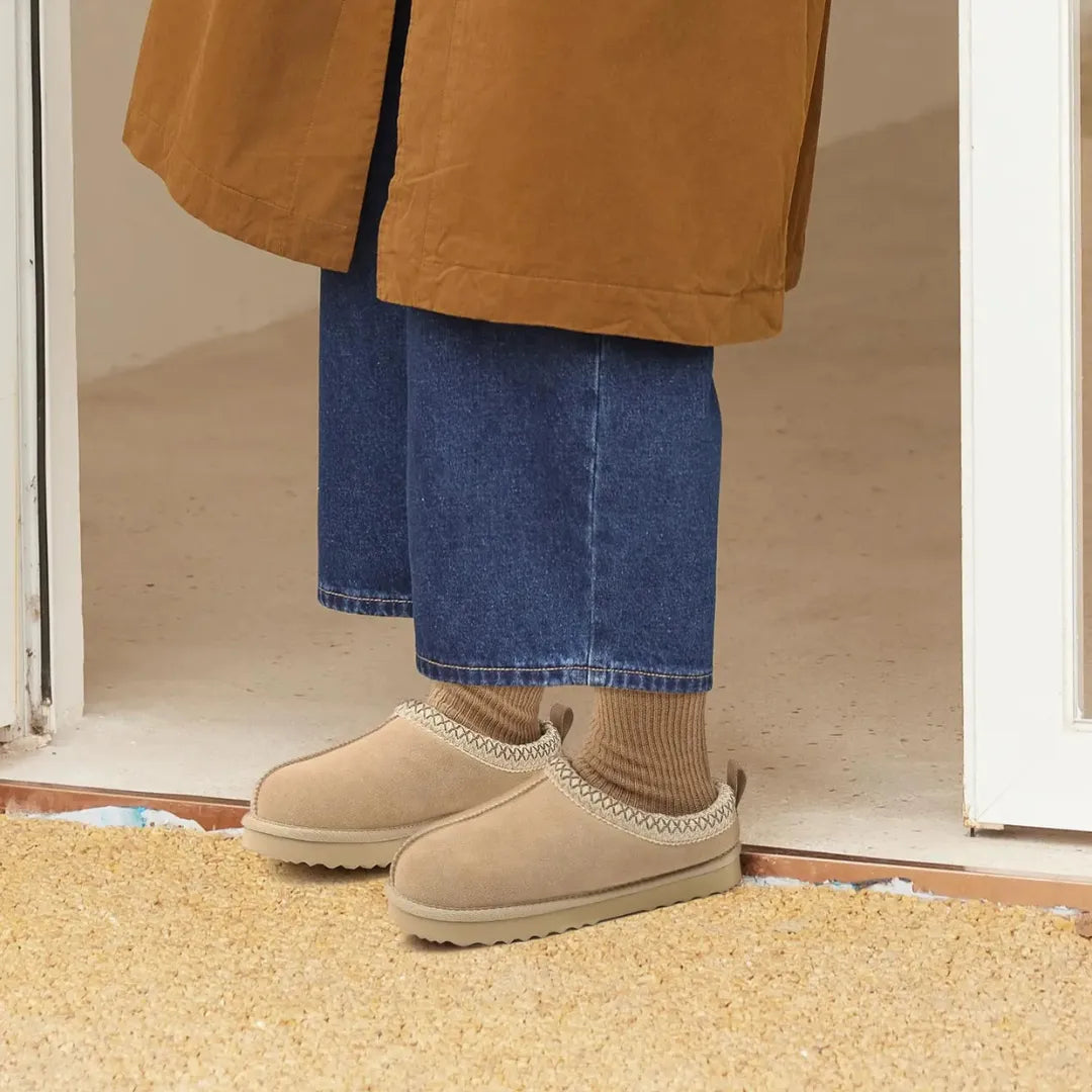 Marina Leren pantoffels dames – luxe suède sloffen met warme pluche voering