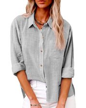Stella | Stijlvolle Katoen-Linnen Blouse Dames - Luchtig, Casual en Veelzijdig - Licht Blauw / Zwart / Roze