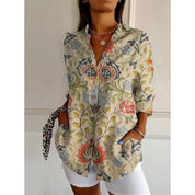Dames Bloemen Blouse Knoopsluiting Loszittend Halflange Mouwen - Roze / Blauw / Paars - Maelen