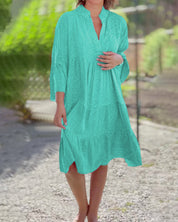 Livia Jurk | Boho Zomerjurk van Katoen met Geometrische Print en Zwierige Mouwen