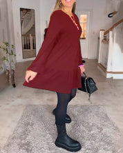 Julietta Jurk | Retro A-lijn Jurk met Ronde Hals en Lange Mouwen