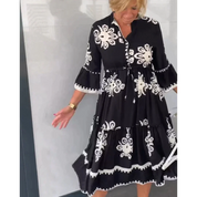 Aiza Jurk | Bloemenjurk met 3/4 Mouwen en Etnisch Retrodesign