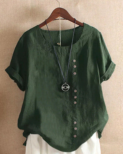 Alexandra Blouse | Zomerse Linnen-Katoenen Blouse met Korte Mouwen en Vintage Look