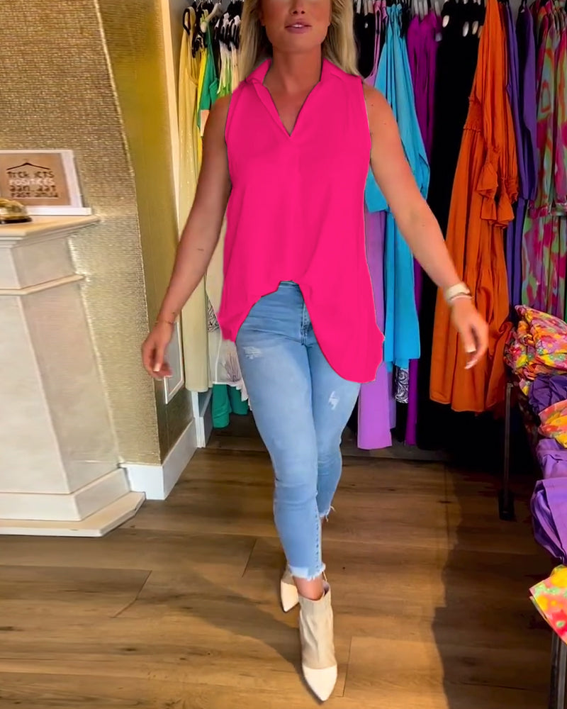 Lucia Blouse | Mouwloze Zomerblouse met V-Hals, Losse Pasvorm en Plooiachterkant